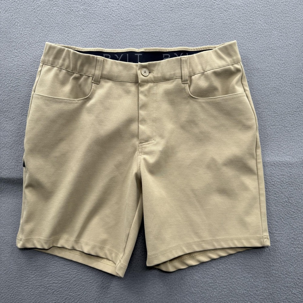 BYLT Shorts Mens 34 Beige Chino Bamboo Blend Stretch 7 Inseam Casual Summer